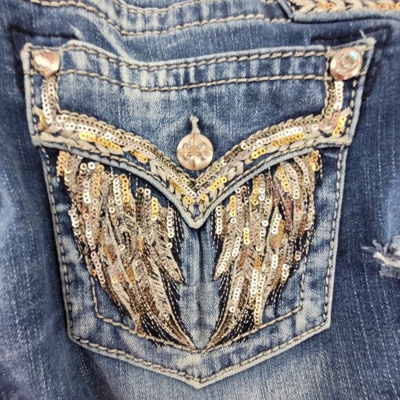 Miss Me Jeans Women's 33 Blue Chloe Boot Cut Damage on right hip see pics - Picture 15 of 16